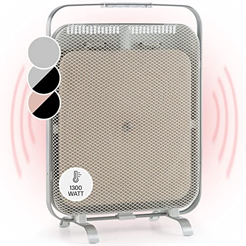 Klarstein Stufa Elettrica Basso Consumo, Stufetta Elettrica Basso Consumo 1300W, Riscaldamento Elettrico in Alluminio con Marmo, Termostato, Riscaldatore Pannello Radiante Infrarossi e Antigelo