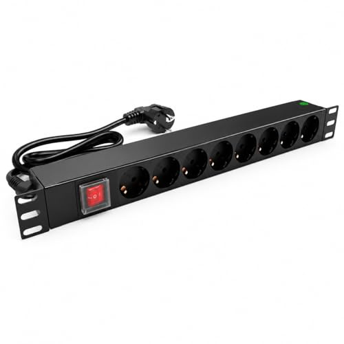 CABLEPELADO Regleta de 8 enchufes Rack, Regleta para Armario Rack, Base múltiple PDU para Armario Rack, Tomas de Enchufe schuko para Armario Rack, Apto para Armario de 19 Pulgadas, hasta 3500W