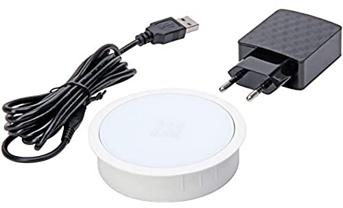 Kopp by ASA 939652019 VersaCHARGER einbaufähiges Ladegerät zum Laden von Smartphones, zur Montage in Möbel/Arbeitsflächen, inkl. Netzstecker und 2 Meter Anschlußkabel, Ring weiß, Oberfläche weiß