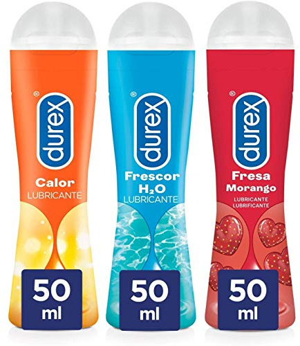Durex Pack Lubricante Sabor Fresa + Efecto Calor + Efecto Frescor, Base de Agua, Pack Ahorro 3x50 ml