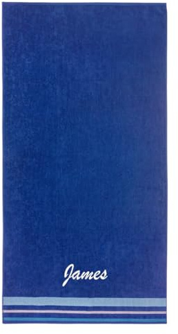 Kaufman - Personalized Oversized, 35 X 70, Solid Color, Velour Super Soft, Beach and Pool Towel, Easy Care, Extra Large, 100% USA Cotton, Embroidered Name (Royal)