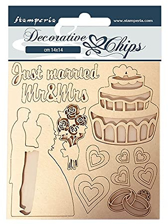 Stamperia International SCB62 Decorative Sleeping Beauty Dekorative Chips – Dornröschen Just Married, verschieden, 9.5 x 9.5 cm
