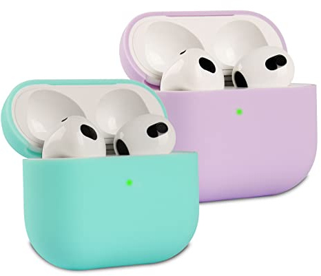 2 Pezzi KOKOKA Custodia in Silicone Compatibile con AirPods Terza Generazione, Case Cover Protettiva Ultra Sottile in Premium Silicone per Airpods 3 Custodia, LED Frontale Visibile, Lavanda/Mint Green
