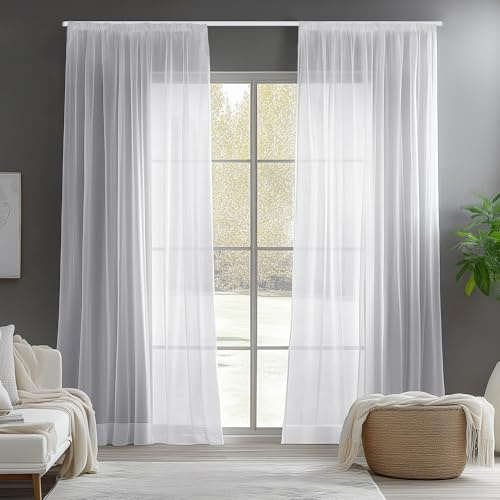 Deconovo Set med 2 genomskinliga voilegardiner vardagsrum volang modern rynkelgardin fönstergardin inomhus hem sovrum 140 x 260 cm vit