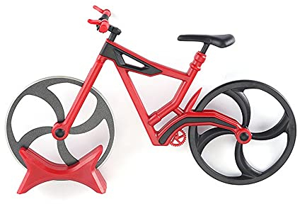 UUBRAU - Cortador de pizza para bicicleta, divertido cortador de pizza de acero inoxidable y plástico, cortador de pizza con rueda de corte afilada y soporte para Navidad, regalo creativo, rojo