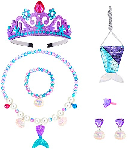 Abeillo Meerjungfrau Kinder Schmuckset für Mädchen - Krone, Halskette, Armband, Ring für Geburtstagsgeschenke, Party, Weihnachten