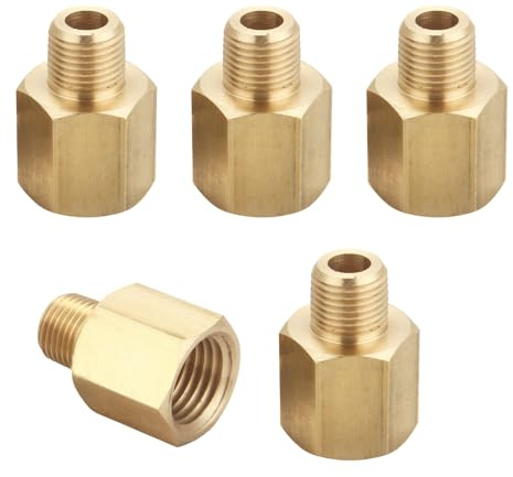 Brass Pipe Fitting Adapter, 1/8 NPT Male x 1/4 NPT Female, 5 PCS