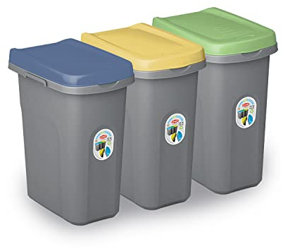 Home Centre Set of 3 Lift Top 15L Slim Waste Bins, Plastic, Made in Italy