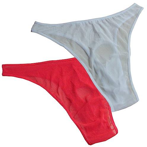 VemeFufu Masculin Slip String Sexy Tanga Hommes Sous-vêtements Érotique Ouvert Avant Hommes Chaud Taille Basse Élastique Thong Culotte, Rouge + Blanc, Taille unique