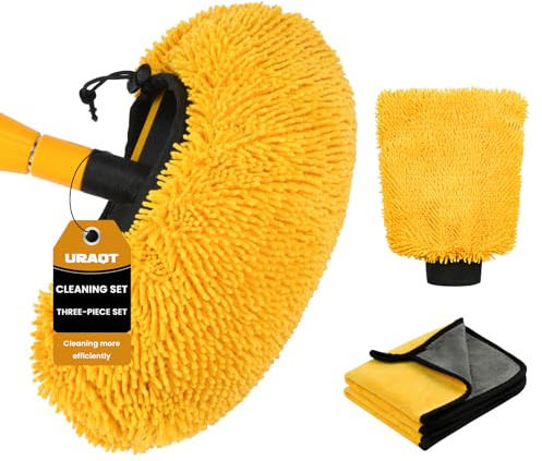 URAQT Brush Cover für SB-Bürste, Waschbürstenüberzug für die Auto Waschbürste mit 2 x Mikrofasertücher & 1 x Waschhandschuh - Schonende Wäsche, Keine Kratzer, Starke Wasseraufnahme - für alle Bürsten