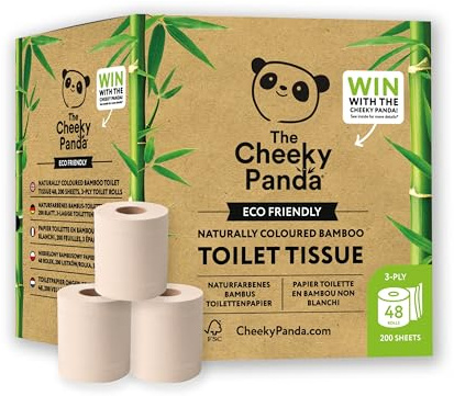 The Cheeky Panda Bamboo Toilet Rolls - 48 Rolls of Unbleached Toilet Paper | Plastic Free Packaging | 100% Compostable