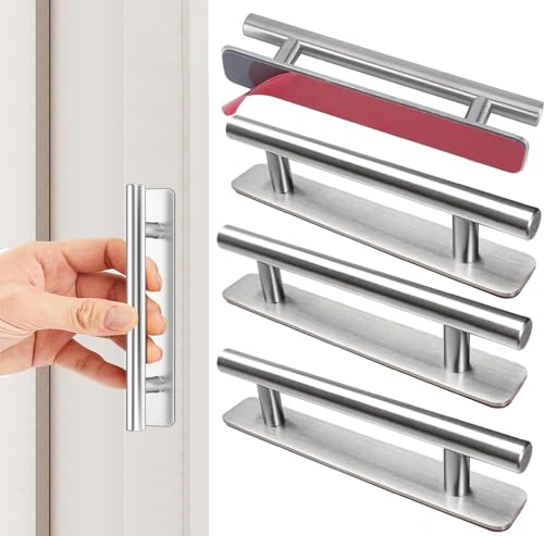 4 stycken självhäftande möbelhandtag, rostfritt stål skåphandtag, utan borrhandtag, dörrhandtag, lådhandtag för köksskåp, skjutdörrar, balkongdörr, fönster, 150 mm, silver