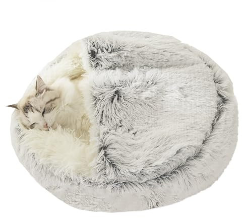 Beruhigendes Katzenbett, Haustierbett, Katzenbett, Haus für Indoor-Katzen, kleine Hunde, rutschfestes Katzenbett, Katzenschlafbett, Hundekatzenkissen, Anti-Angst-Katzensofa, Katzennest, 65 cm, Grau