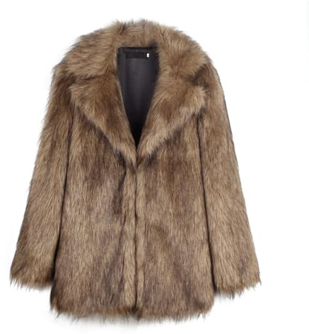 OCCOKO Abrigo de sintética con Estampado de Leopardo para Mujer, cárdigan con Capucha Ropa de Abrigo (2-Brown, L)