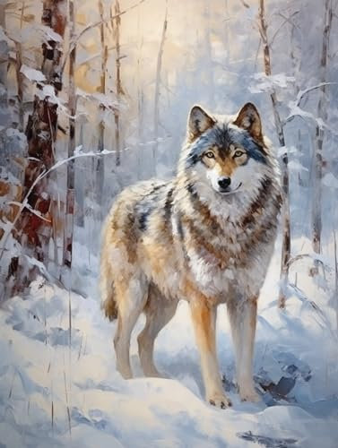 AMBATTERY Knüpfkissen Animal Timber Wolf Latch Hook Kit, DIY Teppich Herstellung Kits Für Kinder Und Erwachsene, Heimdekoration, Karabinerhaken Teppich Set 21x29in