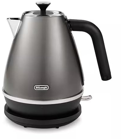 De'Longhi Distinta KBIN2001.TB, Electric Kettle, 360° Swivel Base, Level Indicator, Cord Storage, Anti-Limescale Filter, Detachable Lid, 1.7 L, 2000 W, Titanium Black, Plastic