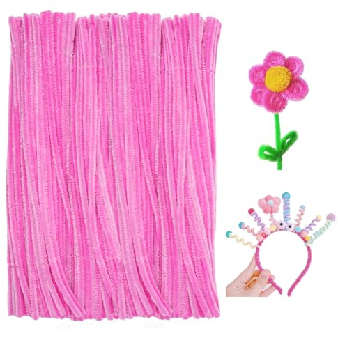 jijAcraft 6MM Rosa Pfeifenreiniger, 30CM Pfeifenputzer zum Basteln, 200 Stück Biegebruchs Chenilledraht, Blumen Pfeifenreiniger für DIY Basteln, Dekorieren
