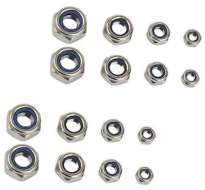 180 Stk Edelstahl Nylon Sechseck-Verriegelung mutter Kit M3M12 Nylon-Kontermutter Kontermuttern 1/4-20 Kontermutter sechskant Sechskant-Kontermutter Rostfreier Stahl Suite Weiß