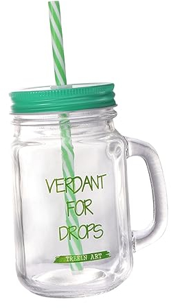 Zerodeko 500ml Glass Straw Cup Lid Green, Creative Mason Straw Mug Juice Glass Drink Cup for Portable Use