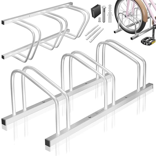 KESSER® Béquille de vélo avec panneau de stationnement | Support multiple avec espacement des roues de 37 cm pour largeur de pneu de 30 à 65 mm | Support de vélo pour montage au sol ou montage mural |