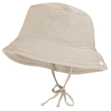 maximo GOTS Kids Bucket Baumwollhut Sommerhut Sonnenhut Strandhut Fischerhut Kinderhut Kinder - mit Futter, Kinnband Sommer Frühling-Sommer - 47 cm beige