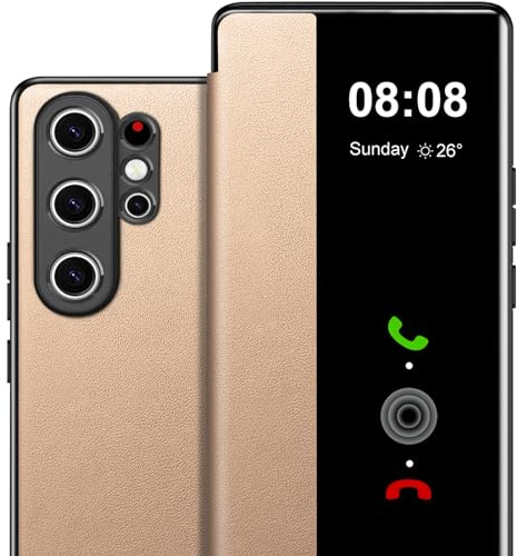 Handyhülle für Samsung Galaxy S23 Ultra Hülle S View, Clear View Flip Leder für Samsung S23 Ultra 5G Hülle, Luxus Extra-Dünn Stoßfest Kratzfest Schutzhülle Cover Case Tasche
