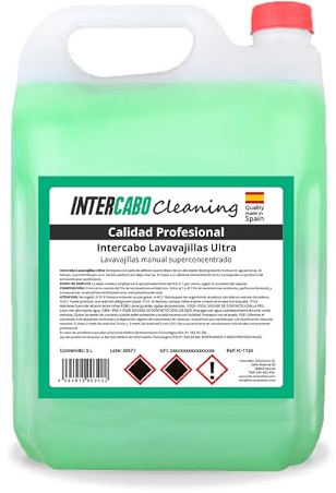 Intercabo – Ultra-konzentriertes Handgeschirrspülmittel – 5 Liter Nachfüllkanister – fettlösendes Spülmittel für manuelles Spülen – für Gastronomie, Küche und Haushalt – Geschirrspülmittel Konzentrat