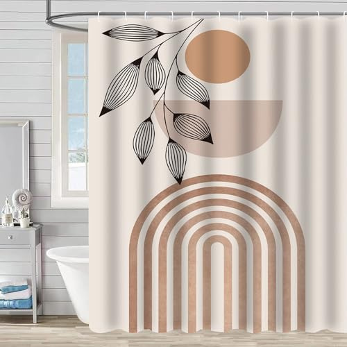 FAIRYGATE Duschvorhang Antischimmel Boho Antischimmel Weiß 180x180 Wasserdicht Textil Waschbar mit 12 Duschvorhangringe Polyester Duschvorhang mit Blätter Mordener Kunst B9232