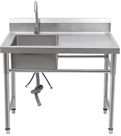 TuliperMood Spülbecken, 1 Becken Spültisch Edelstahlspüle, Küchenspülen, Spülbecken Edelstahl Küche Spüle, für Kitchen Waschküche Badezimmer, 100x60x 93cm