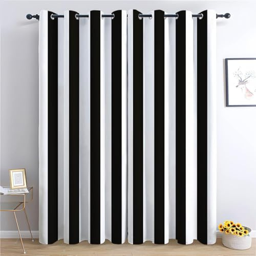 Srigzcaly Schwarz-Weiß Gestreiftes Design Verdunkelungsvorhang Schwarz Und Weiß, 2er Set Blickdichte Gardinen mit Ösen H245 x B140 cm, Waschbarer Polyester Vorhang für Wohnzimmer Kinderzimmer Küche