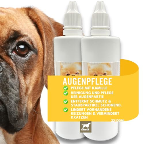 Gotas para los ojos para perros, 2 x 100 ml, cuidado de los ojos para perros, gatos, animales, limpieza de ojos, gotas con extracto de manzanilla, limpiador de ojos, removedor de manchas de lágrimas