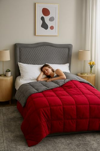 Parade Home® Luxus-Bettdecke All Year, 200 x 200 cm, Rot und Grau, ohne Bettbezug für Doppelbett, antiallergen, atmungsaktiv und waschbar (Rot und Grau, 200 x 200 cm)