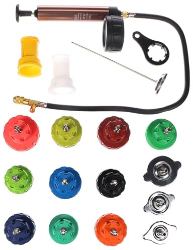 SIXTOL Mechanic Cooling Tester 18 | Juego de 18 Piezas para Prueba de Sistema de refrigeración | Manómetro 0-2,5 Bar | con adaptadores y termómetro