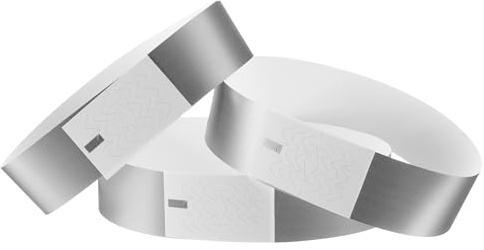 sourcing map 100Pcs Paper Wristbands for Events, Waterproof Prevent Reuse Bulk Bracelet Identification Wrist Band for Events Party Concert Bar Entrance Admission(Silver)