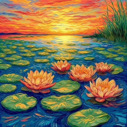 Peinture Numero Adulte Lotus Van Gogh (2), DIY Peinture Acrylique pour Adultes Enfants Débutants Facile sur Toile,avec Peintures et Pinceaux, Peinture à l'Huile sur Toile, Decor Cadeau 80x80cm S-637