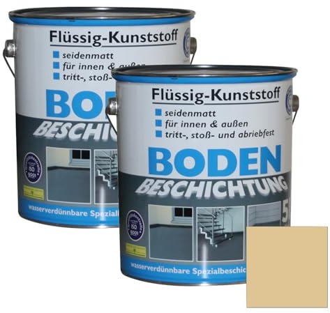 Dynamic24 - Rivestimento in plastica liquida per pavimenti e massetti, 10 litri, 2 x 5 l, 100 m², vernice per calcestruzzo, per interni ed esterni, cantina, terrazze e ambienti ampi (beige)