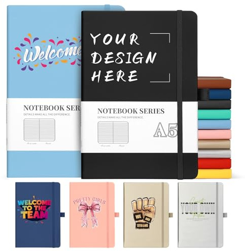 ENOMY Personalisiert Notizbuch A5 Liniertes Anpassbar Notizbuch mit Logo Text Hardcover Tagebuch für Büro Schule Schwarz
