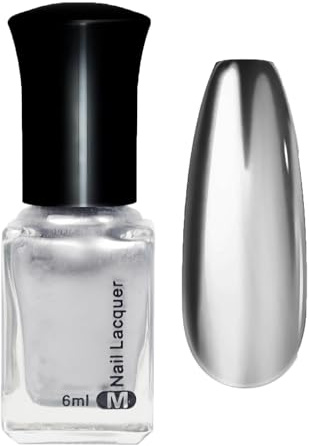 Metallic Nail Polish, Silver Nail Varnish, Quick Drying Metal Mirror Polish, Chrome Nails Varnish Water Based No UV Needed, Breathable High Pigmented Nails Art Home Manicure