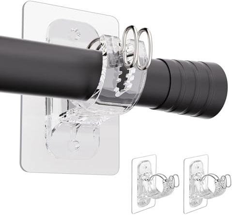 BelleVive 2 Pezzi Supporto per Asta di Tende Senza Foratura, Trasparente Autoadesivo, Ganci per aste di Tende Senza Chiodi per Bagno, Stile 3
