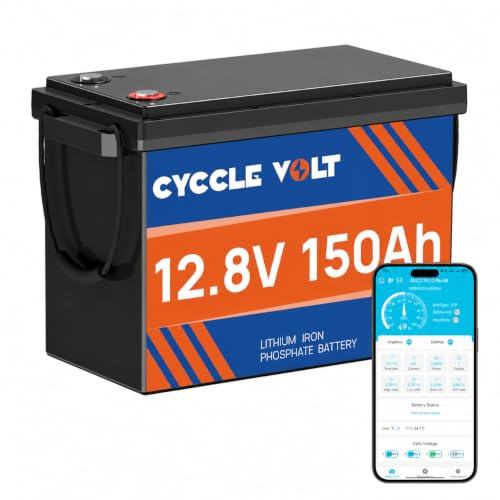 CYCCLEVOLT Batería de Litio 12V 150Ah LiFePO4 con Bluetooth BMS 100A, Protección Baja Temperatura,1920Wh, 15000 Ciclos, Batería Recargable para Energía Solar, Caravanas, Autocaravanas, Barcos, Camper