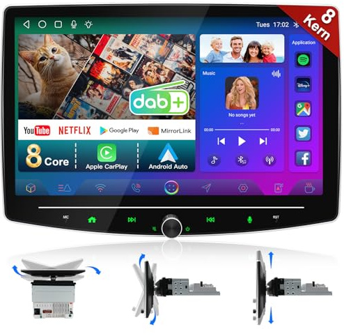 Autoradio 1Din 8-Kern Wireless CarPlay Android Auto, 10.1 Zoll Bildschirm DAB+ Autoradio mit Display, 1 Din Car Play Radio Android 12 Einstellbarer Bildschirm