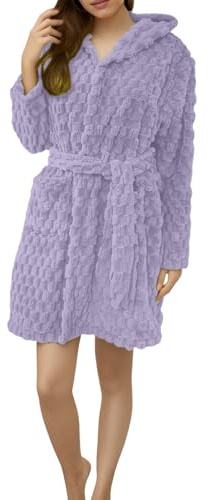 MJGkhiy Vestaglia Donna Invernale Pile Corta Accappatoio con Cappuccio Elegante Calda Flanella Vestaglie con Tasche e Cintura Manica Lunga Camicia da Notte Caldo Felpata Pigiama Loungewear