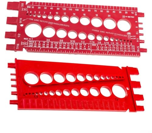 Herramienta de medición de tornillo de rosca con métrico y calibre para tuercas y brocas de diámetro, paso y prueba de longitud, adecuada para pernos y tornillos (rojo)