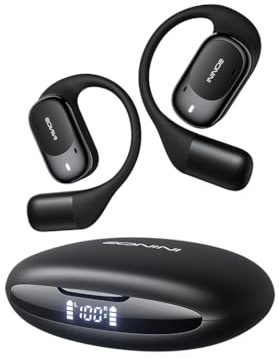Eonini Open-Ear Headphones, True Wireless Bluetooth Earbuds with Microphone, Adjustable Earhooks, Comfortable Fit, 40H Playtime, Powerful Sound, IPX5 Waterproof, Smart Display Case