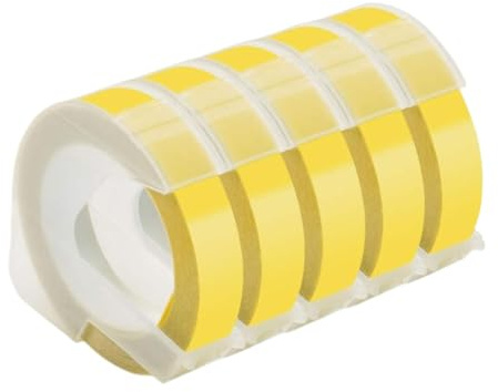 HAOCNC 5 Stück mehrfarbiges 3D-Prägeband, 9 mm, kompatibel mit Druckerzubehör E-101 E-202 12965 1540 1610 Kompatibel mit Teilenummer 3D 9 mm Etikettenband(5PK Light Yellow)