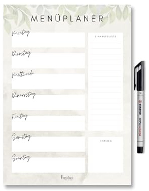 Magnetischer Menü Planer mit Einkaufsliste für Familien DIN A4 abwischbarer wiederverwendbarer Wochenplaner Meal Planning und Meal Prepping Speiseplan Kühlschrank (Eukalyptus (magnetisch inkl. Stift))