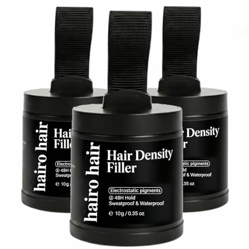 Hairo Hair Fibre, Hair Density Filler (10g/0.35oz), Hairline Powder - Root Touch up Hair Color for Gray Coverage - Bald Spot Concealing Hair Powder for Women and Men (Black*3)