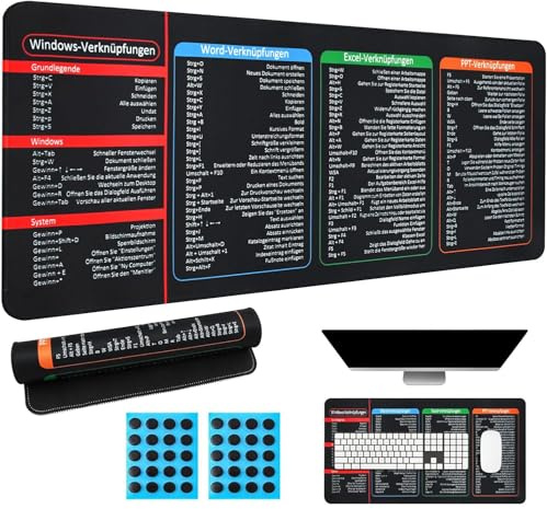 ZEKUN Schreibtischunterlage Excel Schreibtischunterlage Deutsch Tastenmeister Mauspad Deutsch Büro Gadgets Schreibtisch Unterlage Exel Mauspad Deutsch Rutschfeste Genähte Kanten für Büro&Zuhause