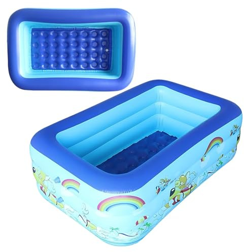 Large Inflatable Paddling Pool For Kids, Rectangular With With Drain Plug | Family Swimming Pool, Quick Inflate & Thickened PVC Inflatable Pool, Water Play Pools For Outdoor Garden Backyard