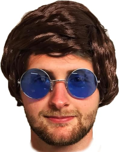 Mens Brown Boyband Wig with Fringe Fancy Dress Accessories - Brown Short Mens Wig Hair Accessory for Britpop Mod 60s 70s and 80s Fancy Dress - Synthetic Short Hair used as Halloween Accessories